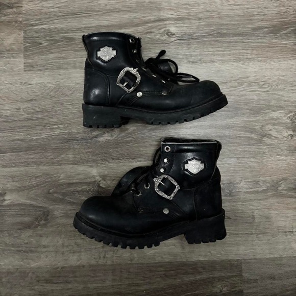 Vintage Harley Davidson Women's Leather Biker Boots With Silver Accents - Picture 1 of 8